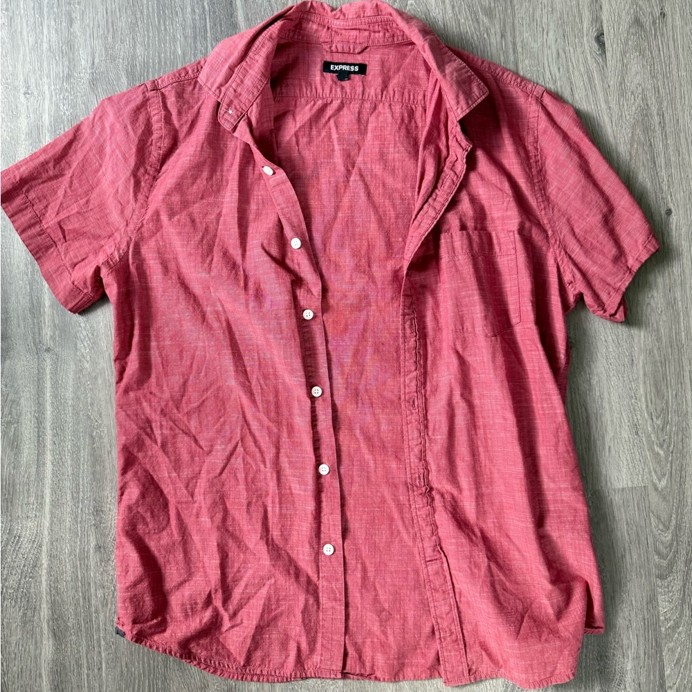 Express Men's Casual Red Button Down Shirt